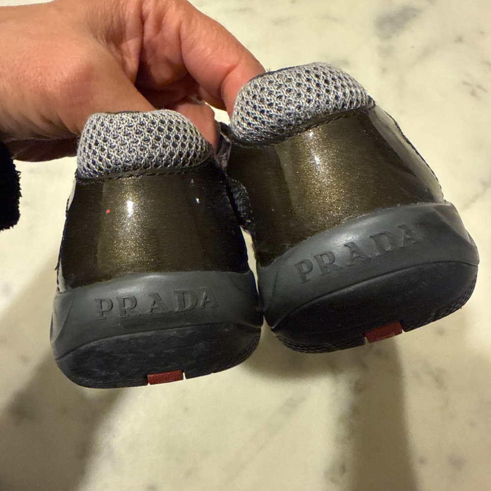 Prada Kids Olive Green and Gray Sneakers - Picture 3 of 6
